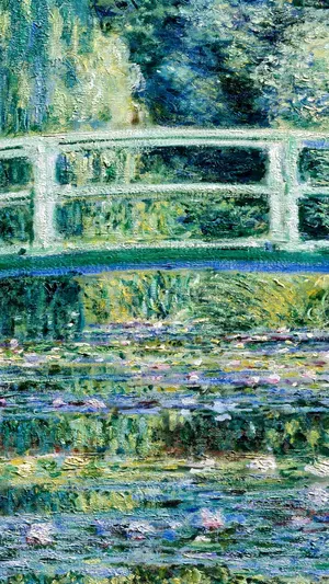 Water lilies and bridge wallpaper