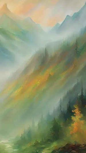 Foggy Mountains in Fall wallpaper