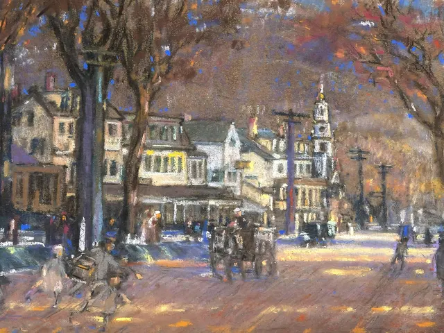 Street Scene with Figures by Frederick Usher De Voll, horizontal tablet wallpaper