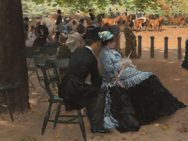 Flirt Hyde Park Next to the track by Giuseppe De Nittis, horizontal tablet wallpaper