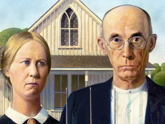 American Gothic by Grant Wood, horizontal tablet wallpaper