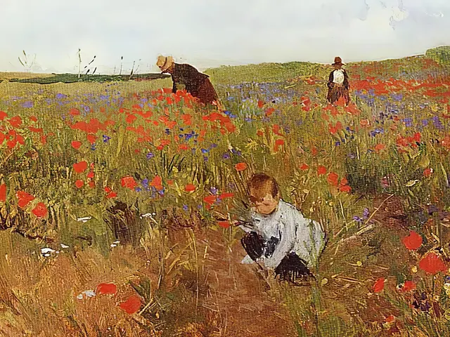 Red poppies by Mary Cassat, horizontal tablet wallpaper
