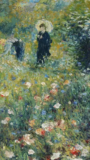 Woman with a Parasol in a Garden wallpaper