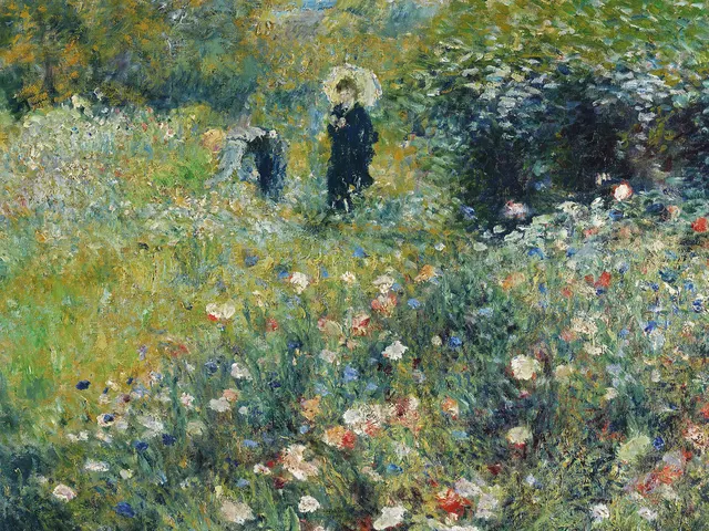 Woman with a Parasol in a Garden by Pierre-Auguste Renoir, horizontal tablet wallpaper