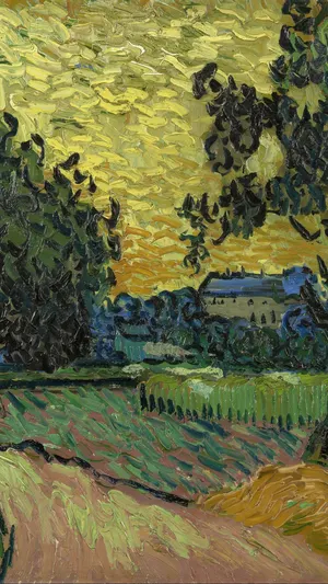 Landscape at twilight Van Gogh wallpaper