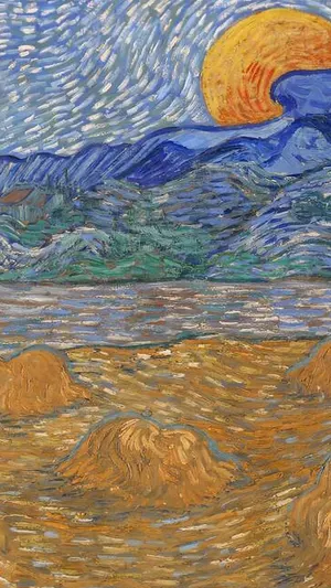 Landscape with Wheat Sheaves and Rising Moon wallpaper