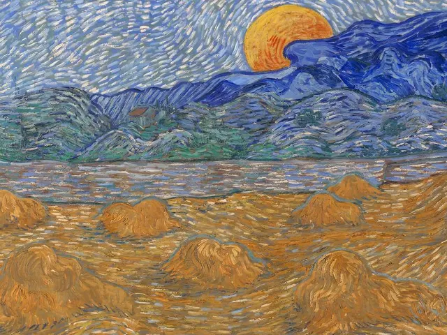 Landscape with Wheat Sheaves and Rising Moon by Vincent van Gogh, horizontal tablet wallpaper