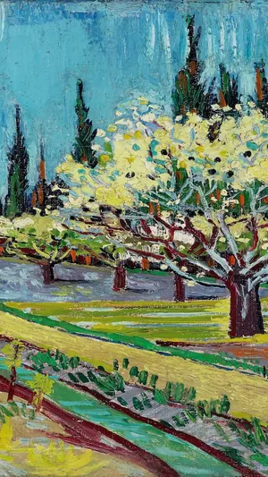 Orchard Bordered By Cypresses wallpaper