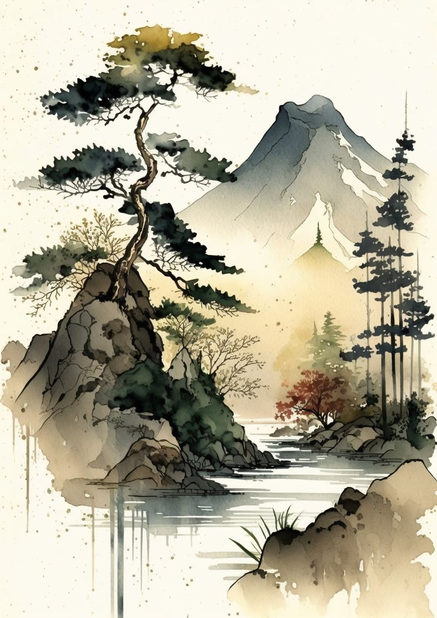 Forests, Zen Nature Abstract Forest Mountain